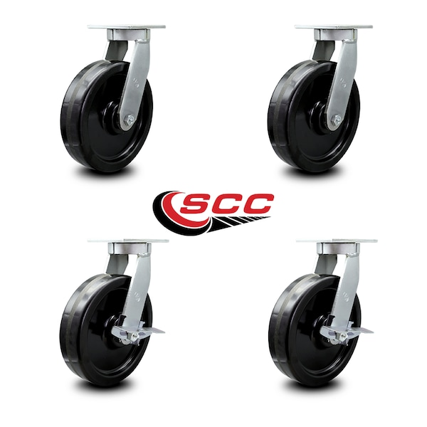 Service Caster 10 Inch Extra Heavy Duty Phenolic Wheel Swivel Caster Set with 2 Brakes, 4PK SCC-KP92S1030-PHR-2-SLB-2 - main